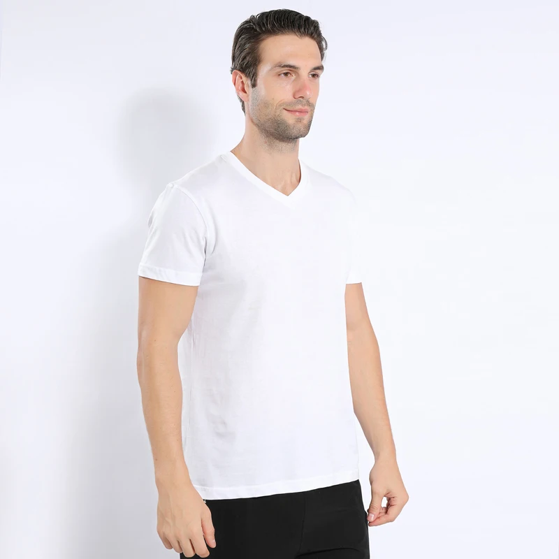 Men's Wholesale Short Sleeve V Neck White Shirt Men's Blank T-shirt 100 ...