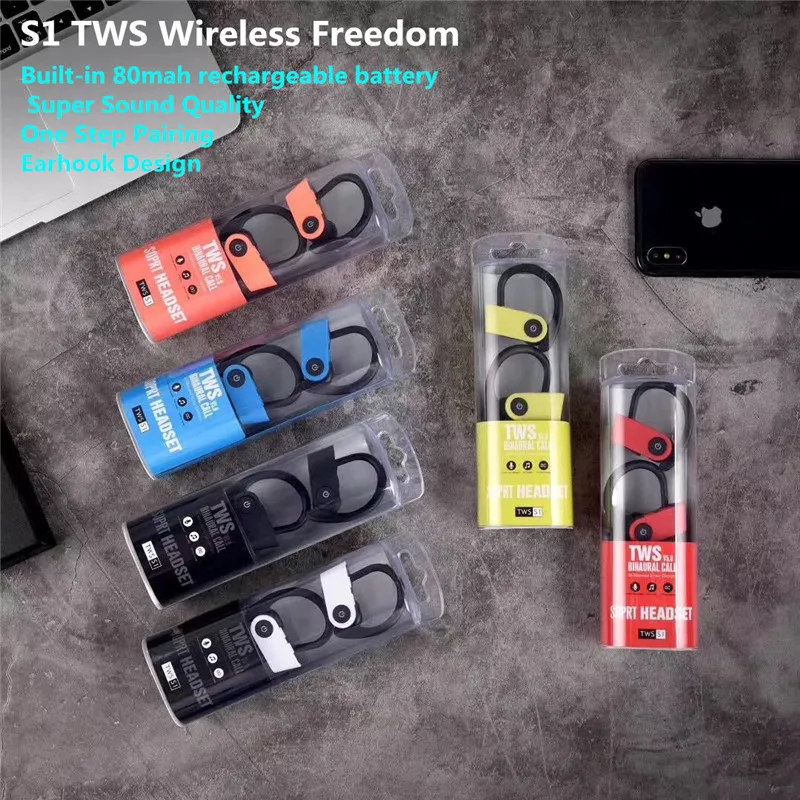 TWS-S1 TWS Sport Headset Wireless Earbud Freedom Ear Hook Blue tooth 5.0 True Wireless Earphone Headphone - ANKUX.COM