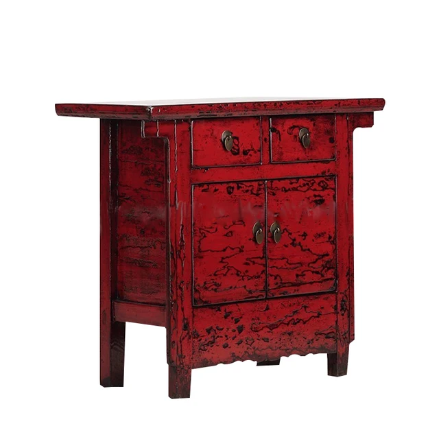 Chinese Antique Green Paint Red Antique Bedroom Furniture Set