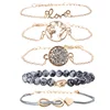 Gold Love Word Bracelet World Map Bracelet Druzy Stone Charm Stackable Bracelet Set 3 Pcs a Set