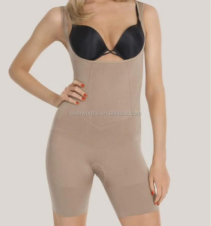 Seamless Mid Thigh Nylon Spandex Shapewear With Crotch Gusset Opening