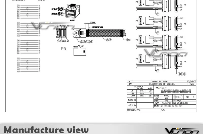 Internal Mini Sas Sff-8643 To (4) 29pin Sff-8482 Connectors With Sata 