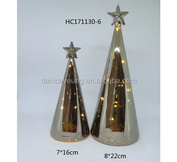 Hot selling home decorative Silver Mercury Handmade Glass Christmas Tree with LED Lighting