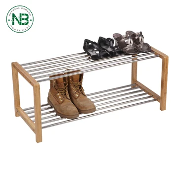 Bamboo Wood Shoe Rack 2 Tier With Steel Rail Bamboo Shoe Shelf Buy Bambu Rak Sepatu Rak Sepatu Pemegang Rak Sepatu Product On Alibaba Com