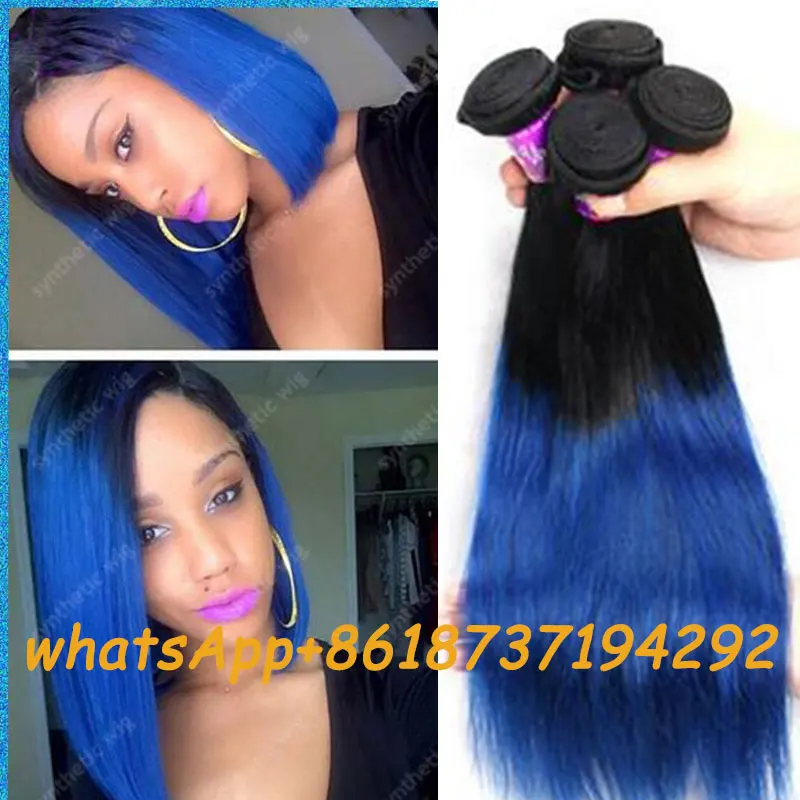 Ombre Brown Pink Blue Black Color Brazilian Straight Hair Bundles