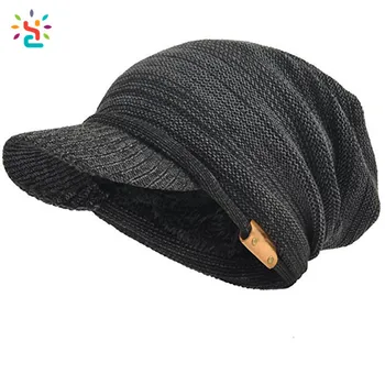 Classical Slouchy Knit Visor Beanie Fur Lined Fleece Lined Beanie Hat Women Leather Patch Custom Logo Mens Knitted Winter Caps Buy Knitting Pattern