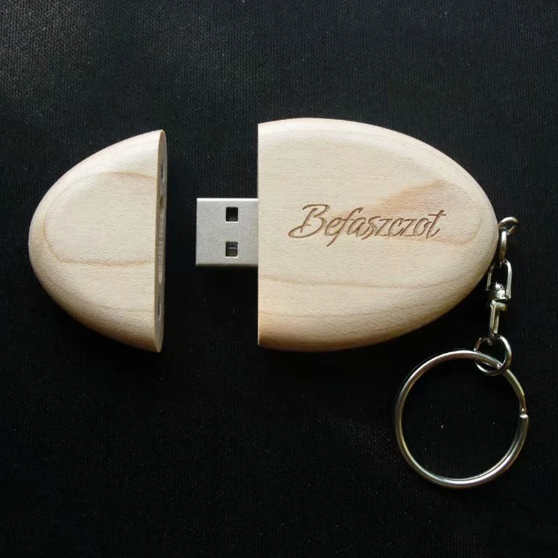 Bulk new Oval shape wooden usb stick customized wood usb drive with keychain - ANKUX.COM