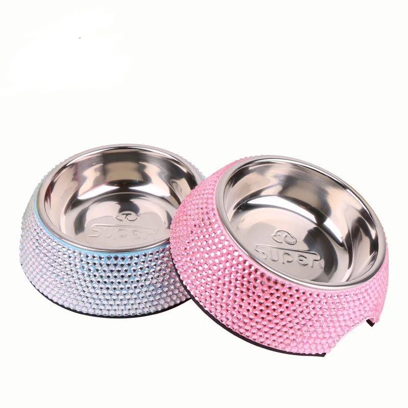 Double Dog Bowls For Pet Puppy Stainless Steel Food Water Non Spill