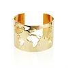 OEM Jewelry Factory Wholesale Custom Never Fade Silver/ Gold/ Rose Gold Plated Open Ended World Map Stainless Steel Bangle