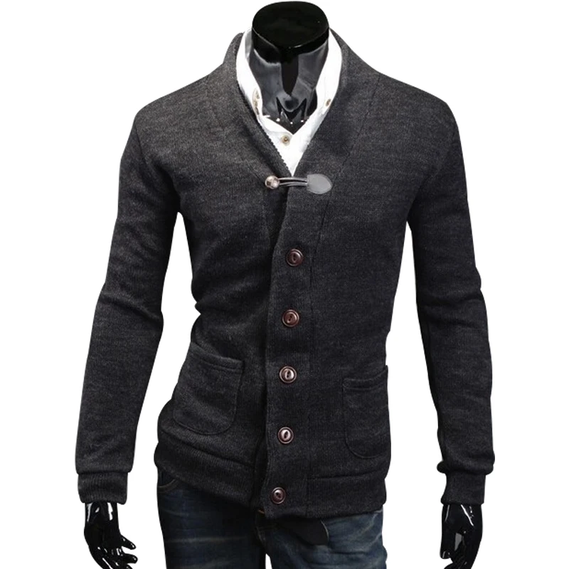 Jaycargogo Men Patchwork Long Sleeve Knitted Hit Color Mid Long Stylish Cardigan