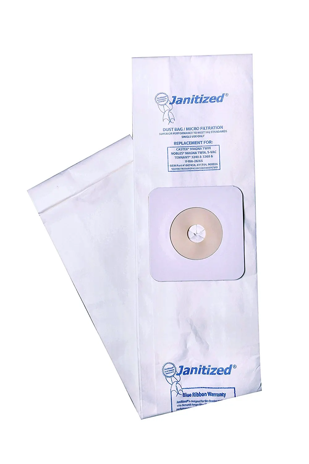 Janitized JAN-CXMT-2(10) Premium Replacement Commercial Vacuum Paper Bag, Nobles MagnaTwin, Nobles S-Vac, Tennant 3240 and 3260, V-WA-26/66, BlueStar, OEM#611784, 1067458, 900036 (Pack of 10)