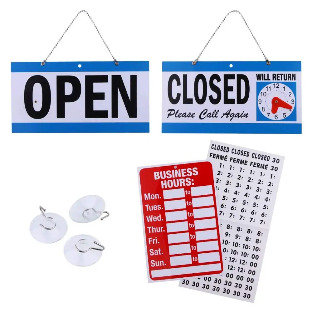 Will Return Clock Window Sign  Open Closed Sign  Bundle of led open Sign with Reversible Open/Closed  for Door Window Businesses