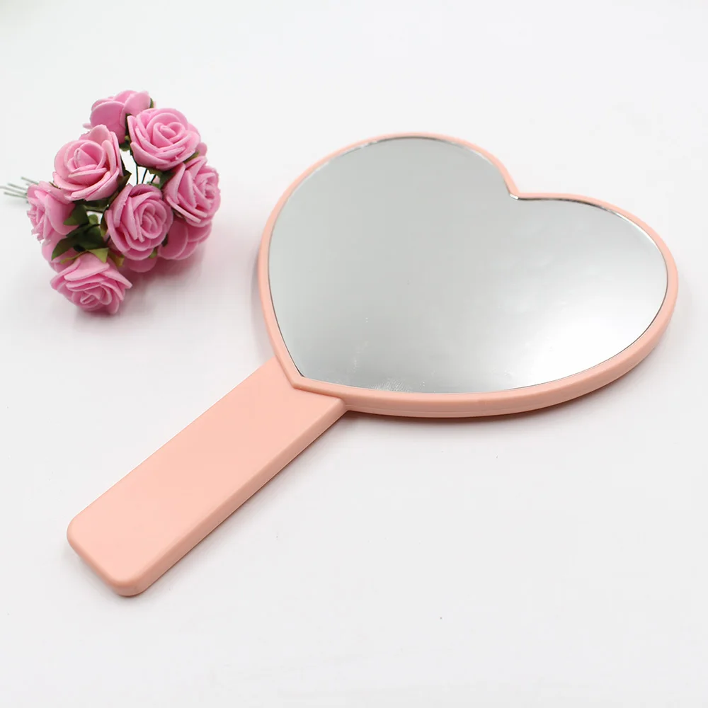 Plastic One Side Heart Shape Hand Mirror Personalized Custom LOGO UV Printing Cosmetic Makeup Handheld Mirror for Girls