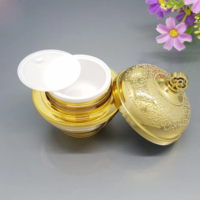 50G Face cream high grade Double wall gold cosmetics empty crown plastic Acrylic jar for skin care packaging with base