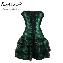 Burvogue Sexy Underbust Corset And Bustier Lace Evening Women Casual Dress Plus Size Push Up Gothic Corset Dress With Skirt