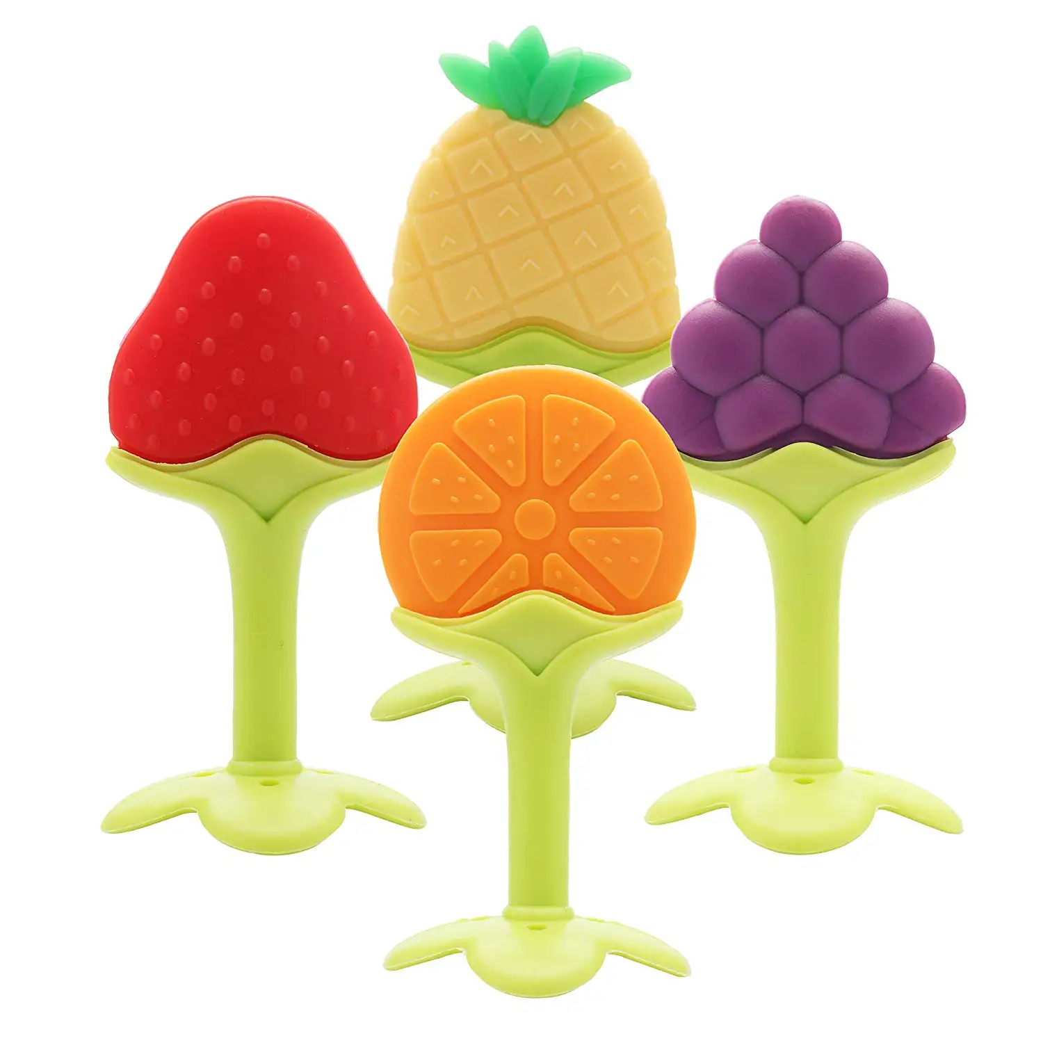 100% Food Grade Baby Teether Toys Soft Silicone Fruit Teething Toys For ...