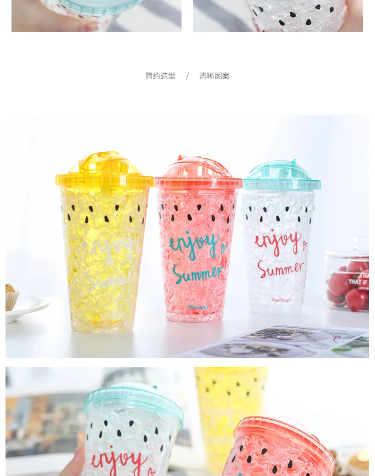 Double Wall Plastic Frosted Beer Mug Ice Cup, coffee or Juice Mug with Lid