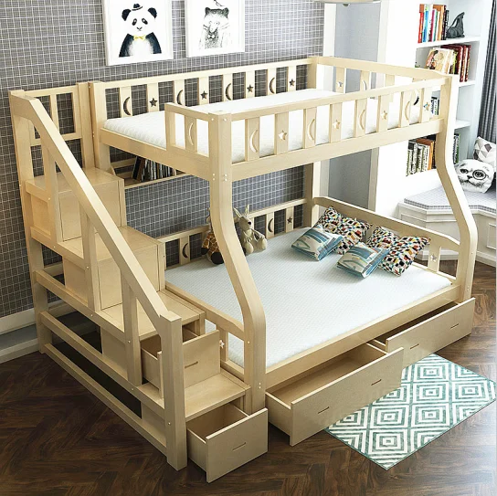 Original wood Kids bedroom set with drawers step ladder solid wood children bunk bed TYKB005