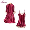 Good quality two pieces V-neck sleepwear pyjamas set satin robe apparel dresses women pajamas