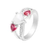 Wholesale White Opal Ring Simple design Three heart shape women jewelry silver diamond ring