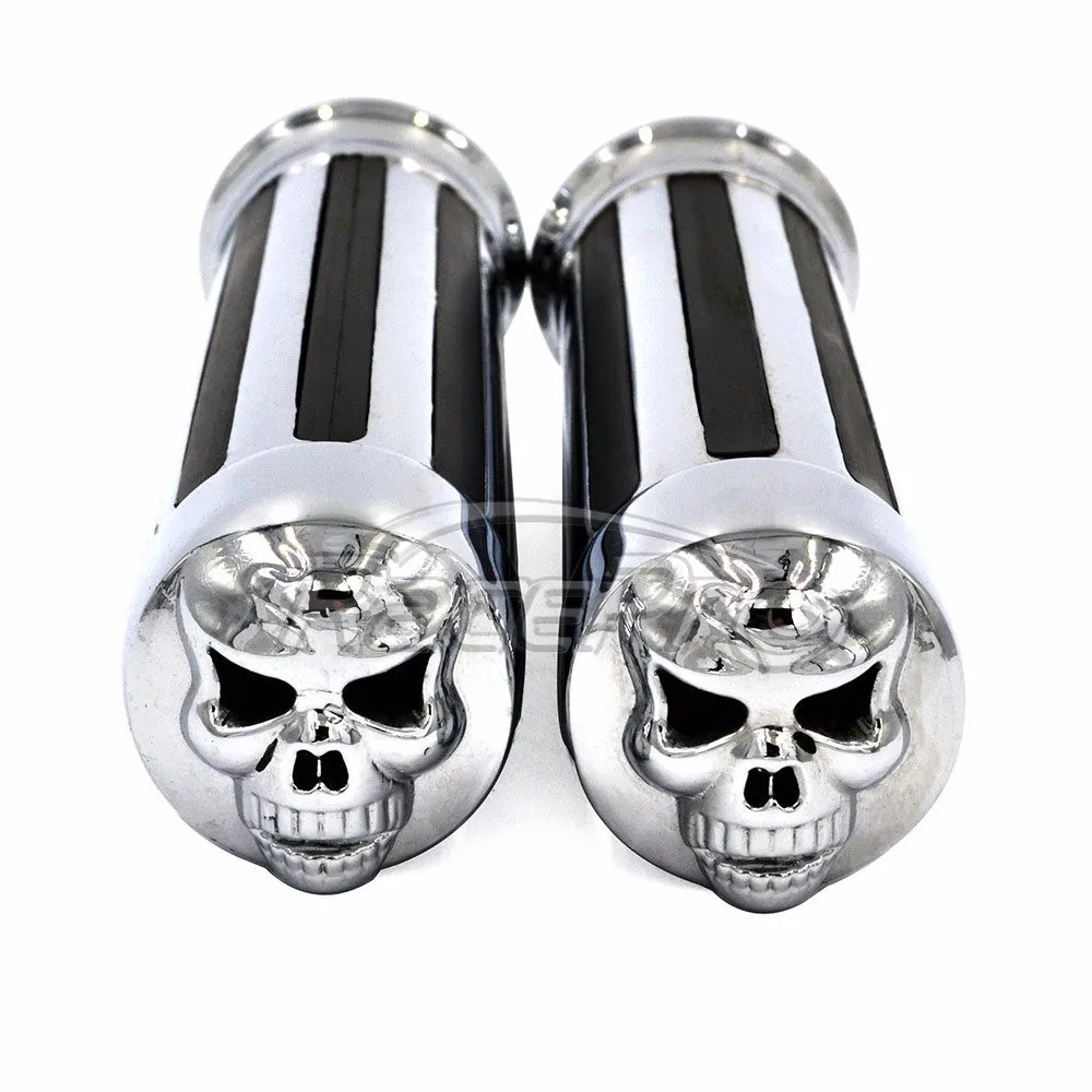 Aluminum Chrome Skull End Motorcycle Handlebar Grips For Magna,Shadow