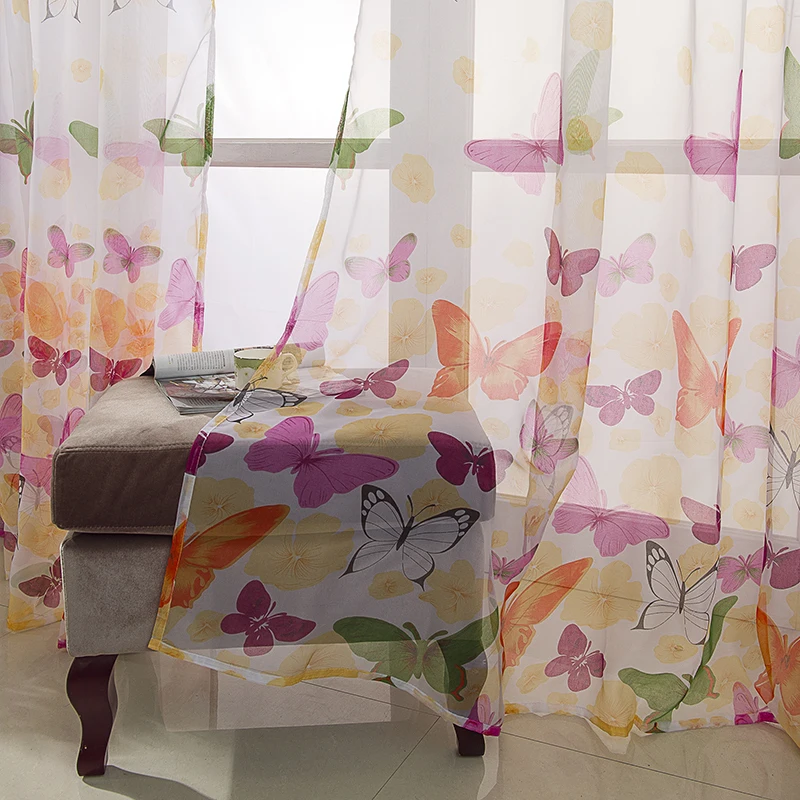 New Product Comfortable Design Polyester Butterfly Printed Window Sheer Curtain Fabric