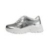 MANRINO-0374 Lady Sneakers Comfortable Lace Up Thick Unit Rubber Sole Metallic Silver Leather Upper Womens Sports Shoes