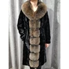 Luxurious Fox Fur Collar Trimming Women Mink Fur Coat with Draw String