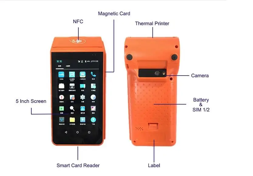 New Design OEM Accept Handheld WCDMA Mobile Printer Android POS Terminal