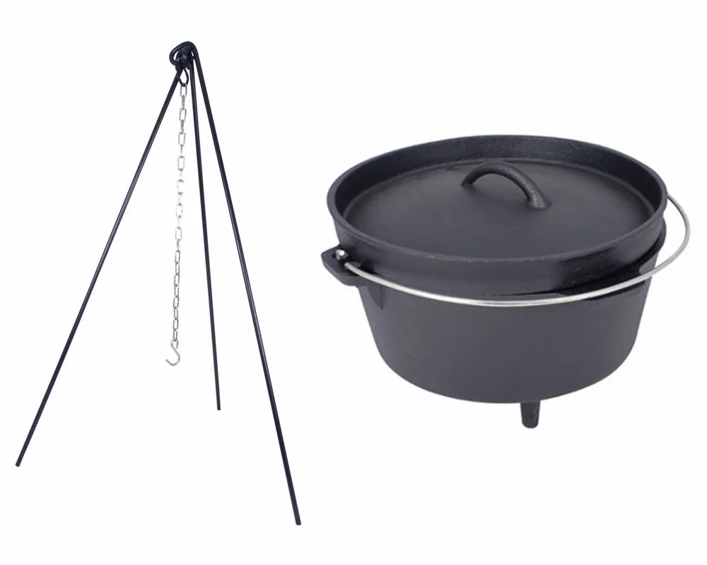Amazon Camping Hierro Fundido Gran Horno Holandés Y Trípode China Oval 4.5qt cacerola de hierro fundido esmaltado