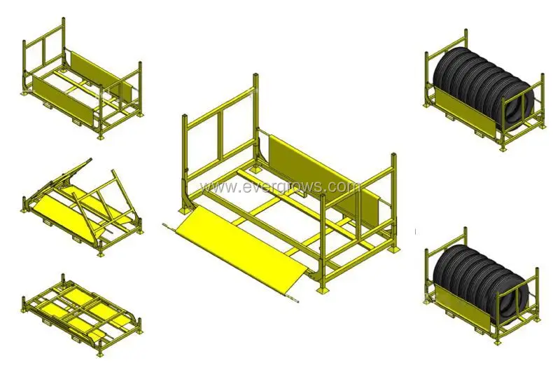 Foldable Tyre Rack , Warehouse Tire Rack , Storage Pallet Racking For Tyre