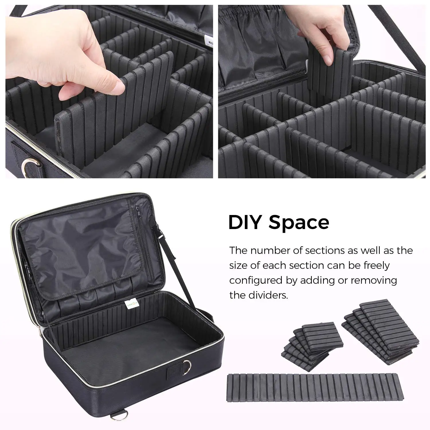 makeup bag with adjustable dividers