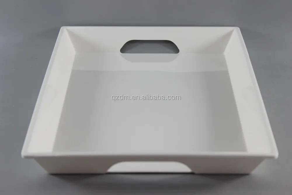15 Inch Melamine White Tray With 2 Handles