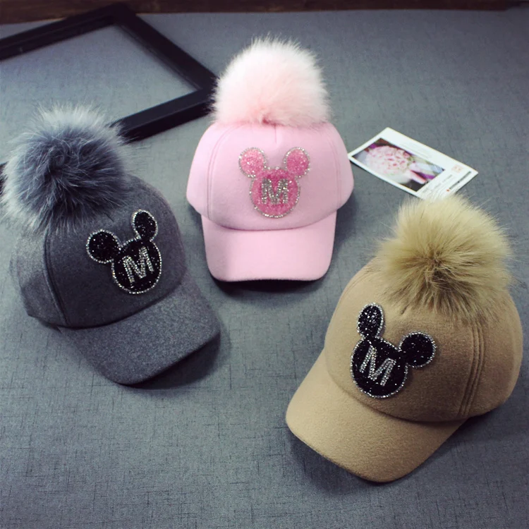 Custom Cute Children Baseball Cap With Mouse Ears Polyester 6 Panel