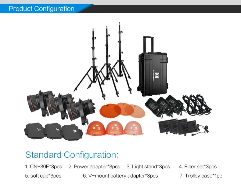 Nanguang 2.4G wifi portable lighting studio kit video light kit CN-30F 3KIT studio lighting kit for interview and studio