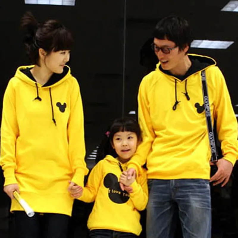 Family matching clothes Autumn winter family mother kids clothes long sleeve cartoon sweatshirt hoodies plus fleece
