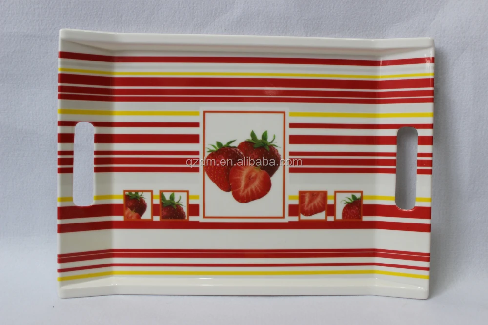 Fruit Printing 15 Inch Melamine Serving Tray With Handles