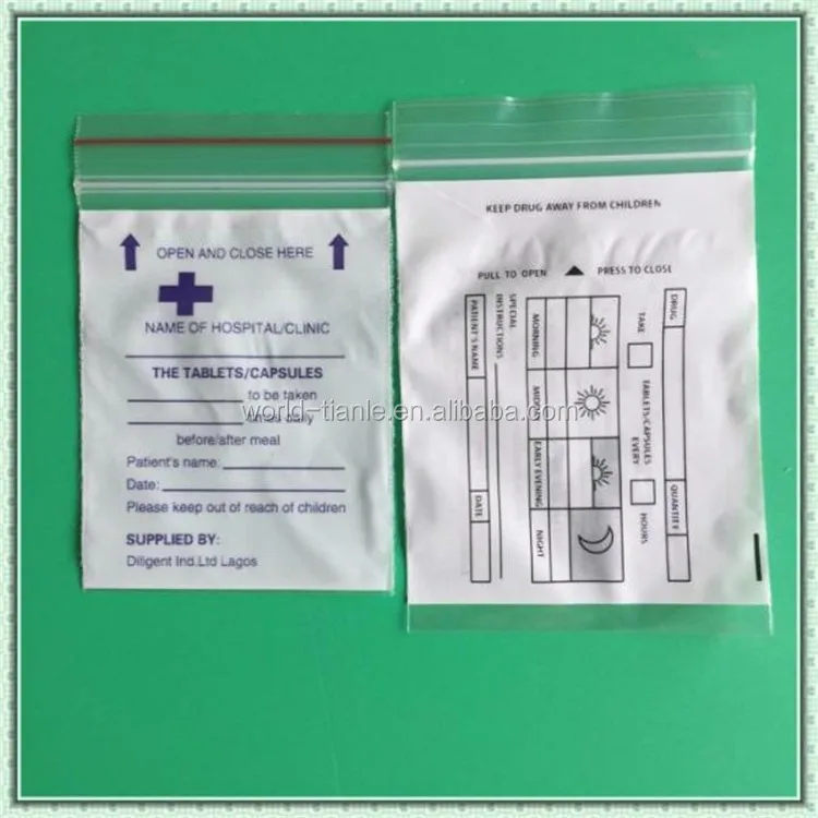 Custom Printed Medical Ziplock Plastic Bag For Medication,Pills,Drugs