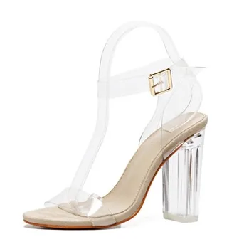 clear block heel shoes