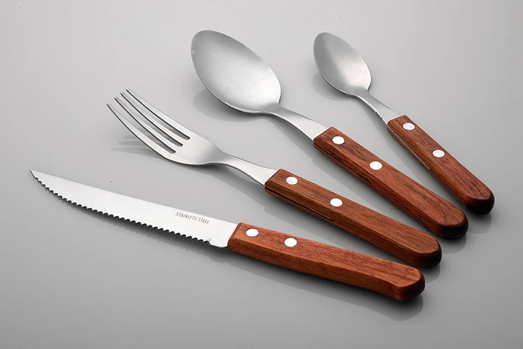 Fashion Stainless Steel Wooden Handle Stainless Steel Flatware Sets
