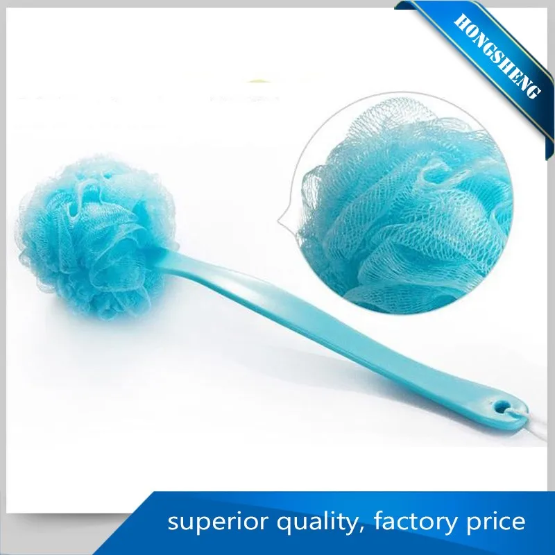 Plastic Long Handle Puff Mesh Bath Sponge Back Scrubber For Shower