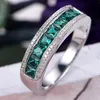New Fashion Women Green Geometric Ring Luxury White Gold Ring Promise Engagement Rings For Women Birth Stone Jewelry