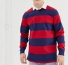 Custom Men'S Red/Navy Cotton Long Sleeve Striped Rugby Polo Shirt