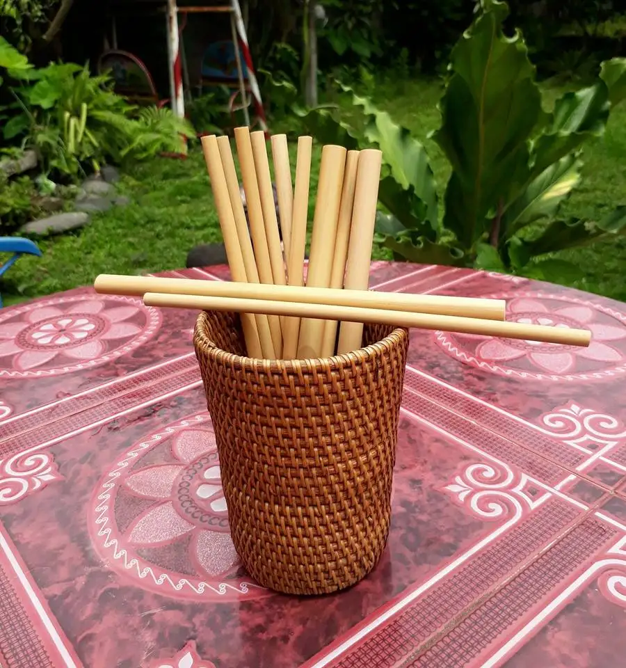 Custom laser engraving logo natural bamboo straw organic juice straw with brush