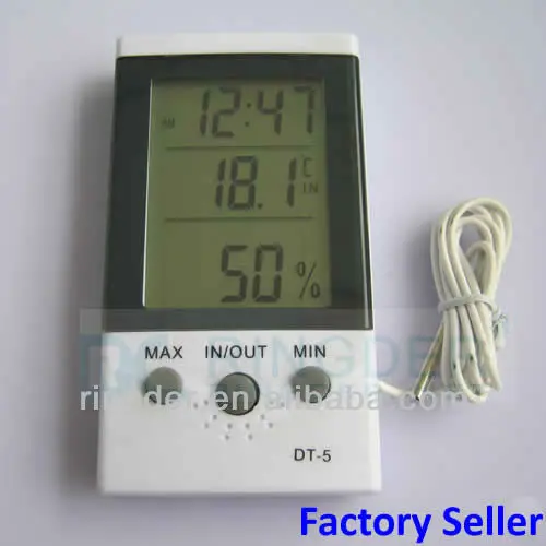 Ringder Dt5thermohygrometer Dual Temperatures Time Date Alarm Clock