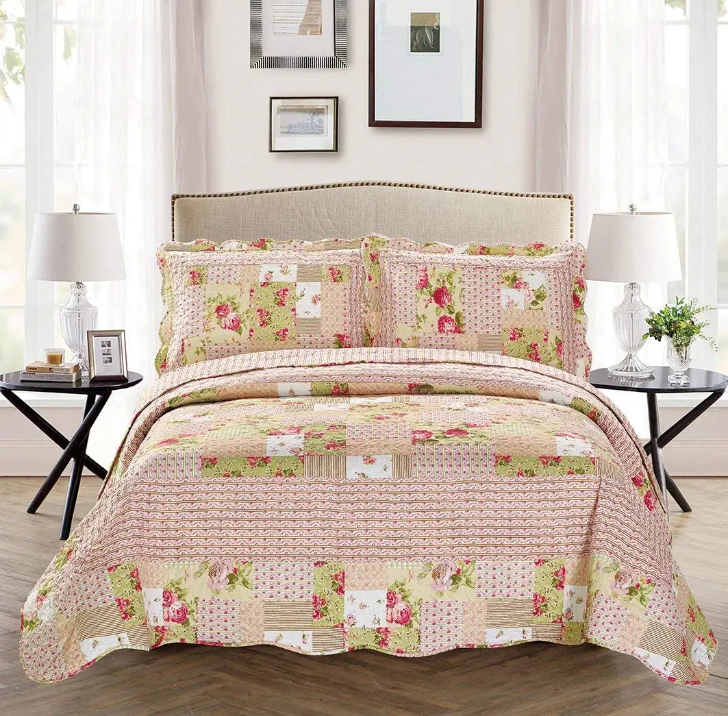 Mk Collection 5pc Day Bed Reversible Quilted Cover Set Floral Beige Pink Green New Mk Home