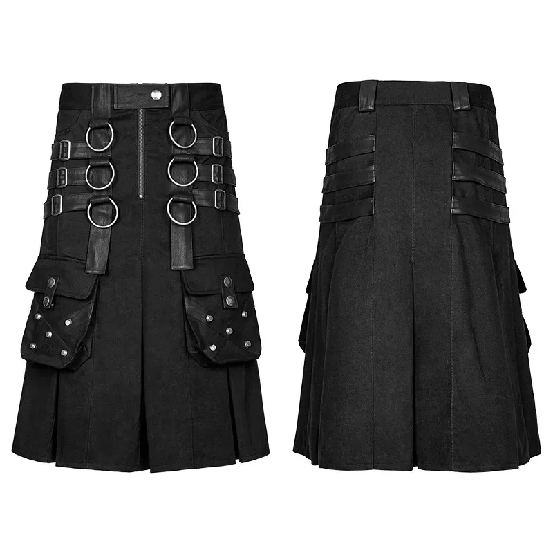 Q-321 Designer Punk Rave big pockets men's kilts metallic middle skirts