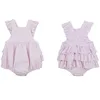 Wholesale infant romper pink seersucker baby clothes flutter ruffles baby girl bubble