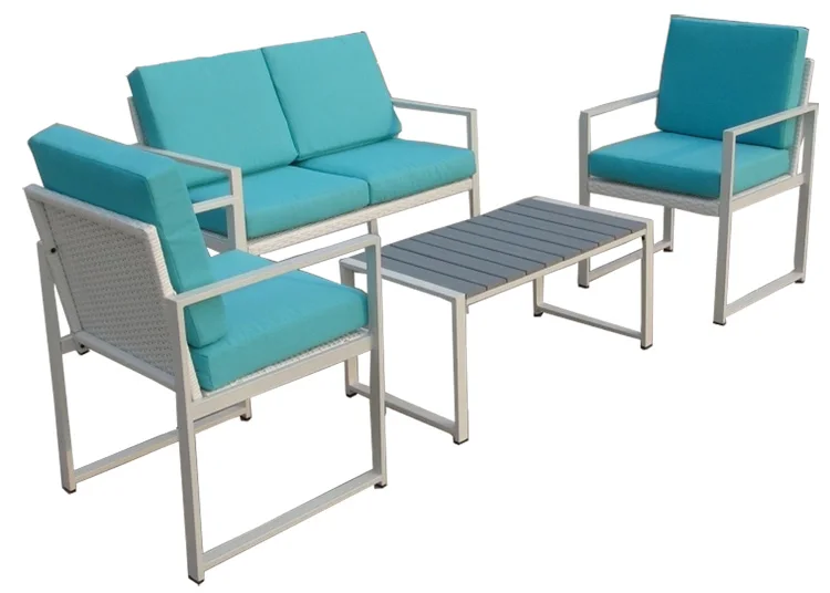 Cheap Simple Design Rattan Outdoor Sofa Set Balcony Furniture With Blue