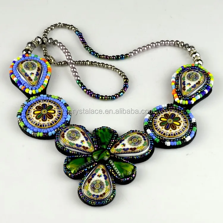 Factory direct sale bohemian pendant applique/colorful stones collar trimming for decoration